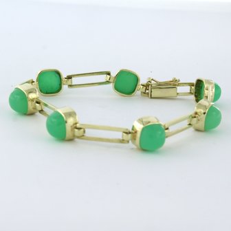 14k geel gouden armband bezet met chrysopraas - 17,5 cm lang