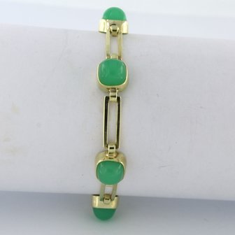 14k geel gouden armband bezet met chrysopraas - 17,5 cm lang