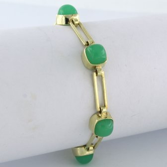 14k geel gouden armband bezet met chrysopraas - 17,5 cm lang