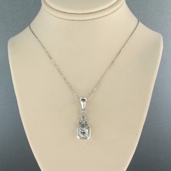 18k witgouden collier met hanger bezet met Bolsjewiek en oud 8 kant geslepen diamant tot. 0,75ct - F/G - VS/SI - 45 cm lang