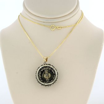 14 kt yellow gold necklace with gold and silver pendant set with diamonds up to 0.20ct