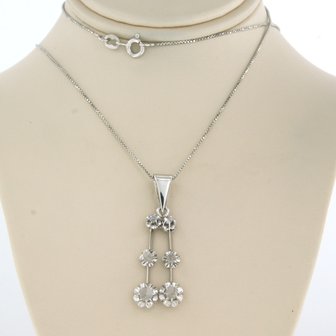 18k witgouden collier met hanger bezet met roos diamant tot. 0.30ct - F/G -VS/SI