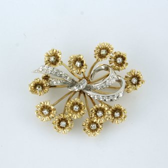 18k gouden broche bezet met single cut diamanten tot. 0.40ct - F/G - VS/SI