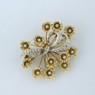 18k gouden broche bezet met single cut diamanten tot. 0.40ct - F/G - VS/SI