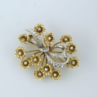 18k gouden broche bezet met single cut diamanten tot. 0.40ct - F/G - VS/SI