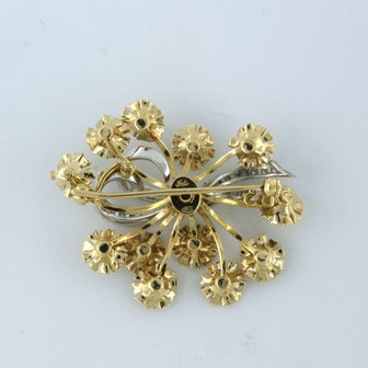 18k gouden broche bezet met single cut diamanten tot. 0.40ct - F/G - VS/SI