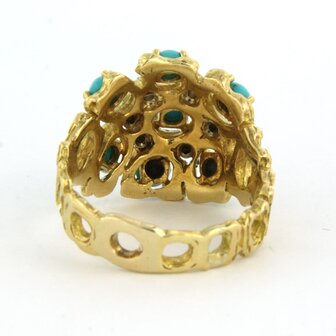 18k bicolor gouden ring bezet met turquoise en single cut geslepen diamant tot. 0,05ct