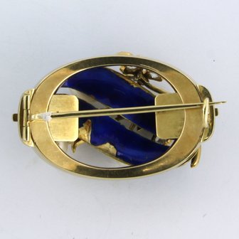 14k gold brooch with enamel, pearl and rose diamond tot. 0.75ct