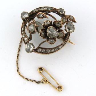 14k yellow gold brooch set with rose diamonds tot. 0.80ct