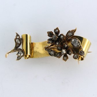 18k geel gouden broche bezet met roos diamant