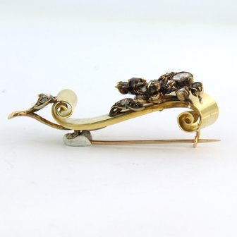 18k geel gouden broche bezet met roos diamant