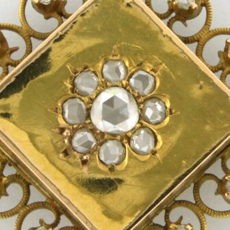 14k geel gouden broche bezet met roos diamanten