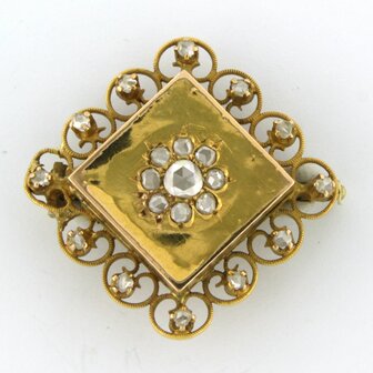 14k yellow gold brooch set with rose diamonds