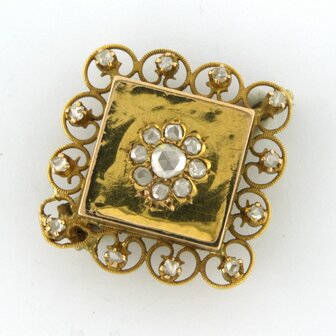 14k geel gouden broche bezet met roos diamanten