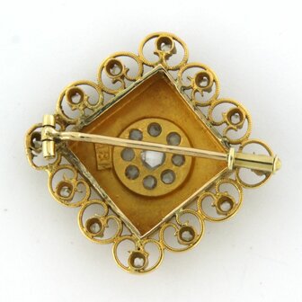 14k geel gouden broche bezet met roos diamanten