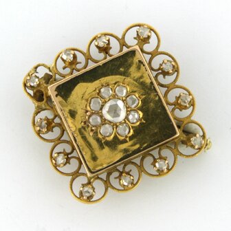 14k yellow gold brooch set with rose diamonds