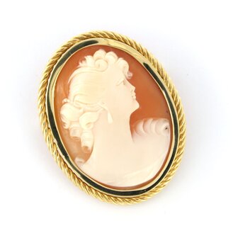 18k geel gouden broche bezet met camee