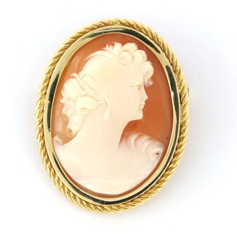 18 kt yellow gold brooch set with cameo