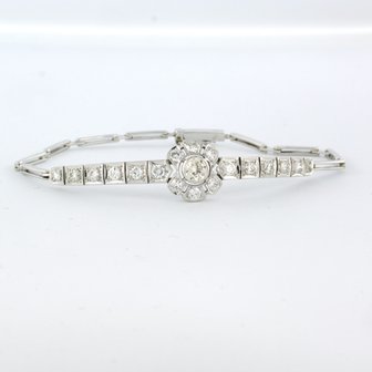 14 kt white gold link bracelet set with old European cut diamonds up to. 1,50ct