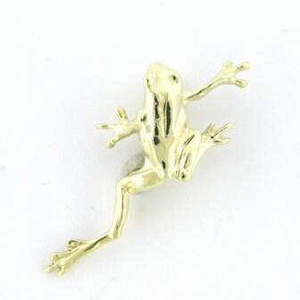 14k yellow gold brooch in the shape of a frog