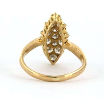 20k rood gouden markies ring bezet met oud Amsterdams geslepen diamant tot. 1,50ct