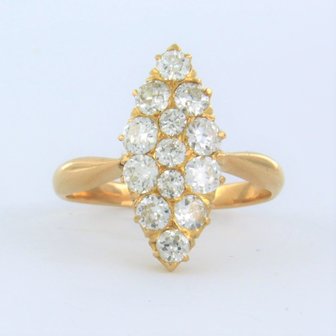 20k rood gouden markies ring bezet met oud Amsterdams geslepen diamant tot. 1,50ct