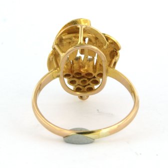 18k geel gouden ring bezet met briljant en single cut geslepen diamanten tot. 0,40ct