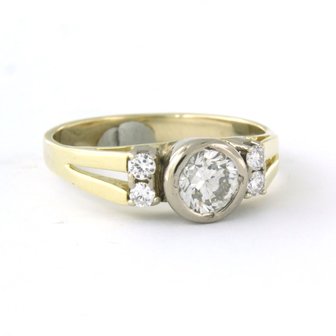 14 carat bicolor gold ring set with brilliant cut diamond tot. 0.68ct