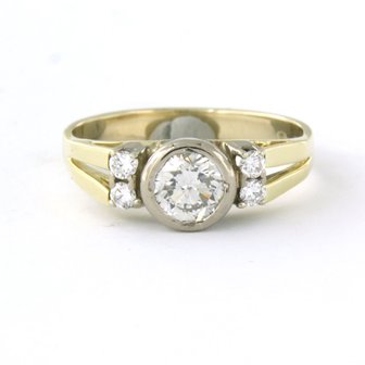 14 carat bicolor gold ring set with brilliant cut diamond tot. 0.68ct