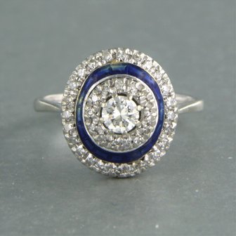 18 kt white gold ring set with enamel and brilliant and single cut diamond tot. 0.23ct/0.27ct