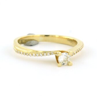 18k geelgouden ring bezet met briljant geslepen diamanten tot. 0,28ct  - rm 17.5(55)