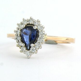 18 kt bicolour gold ring with sapphire 0.65 ct and brilliant cut diamonds 0.26 ct