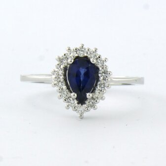 18 kt white gold ring with sapphire 0.70 ct and brilliant cut diamond 0.28 ct