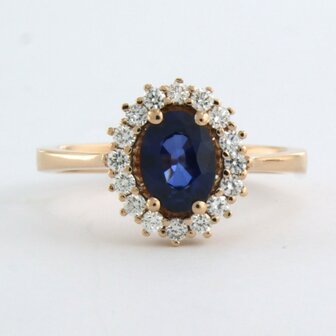 18 kt rose gold ring with sapphire 1.18 ct and brilliant cut diamonds 0.30 ct