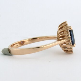 18 kt rose gold ring with sapphire 1.18 ct and brilliant cut diamonds 0.30 ct