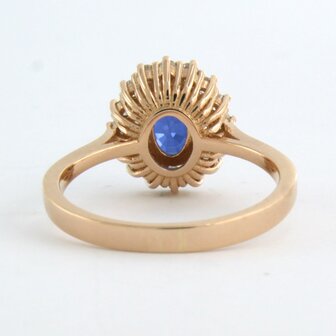 18 kt rose gold ring with sapphire 1.18 ct and brilliant cut diamonds 0.30 ct
