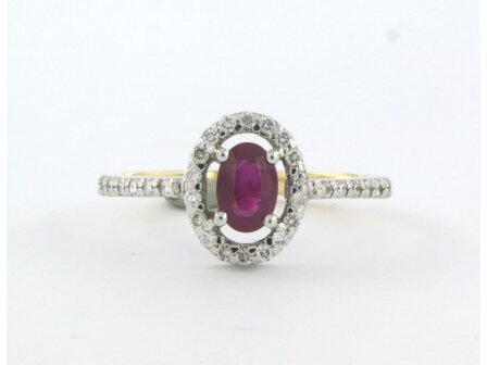 14 kt bicolor gold ring with ruby ​​0.66 ct and brilliant cut diamond 0.26 ct