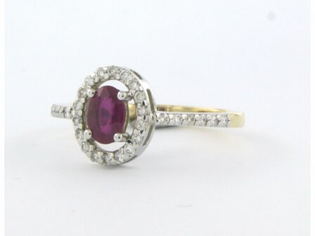 14 kt bicolor gold ring with ruby ​​0.66 ct and brilliant cut diamond 0.26 ct