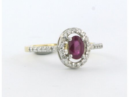 14 kt bicolor gold ring with ruby ​​0.66 ct and brilliant cut diamond 0.26 ct