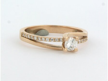 18k ros&eacute; gouden ring bezet met briljant geslepen diamanten tot. 0,36 ct  - rm 17.5(55)