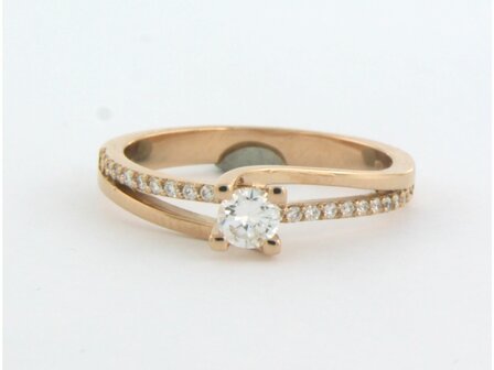 18k ros&eacute; gouden ring bezet met briljant geslepen diamanten tot. 0,36 ct  - rm 17.5(55)