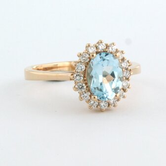 18k rose gouden entourage ring met centraal topaz en briljant geslepen diamant 0.28 ct 