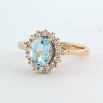 18k rose gouden entourage ring met centraal topaz en briljant geslepen diamant 0.28 ct 