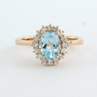 18k rose gouden entourage ring met centraal topaz en briljant geslepen diamant 0.28 ct 