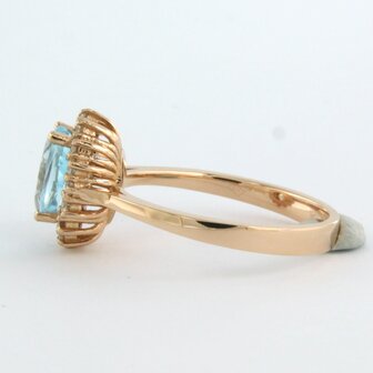 18k rose gouden entourage ring met centraal topaz en briljant geslepen diamant 0.28 ct 