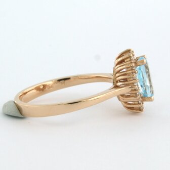 18k rose gouden entourage ring met centraal topaz en briljant geslepen diamant 0.28 ct 