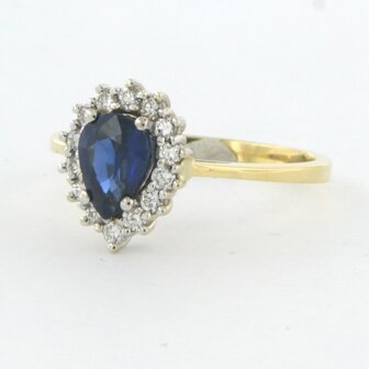 18 kt bicolor gold ring with sapphire 1.04 ct and brilliant cut diamond 0.32 ct