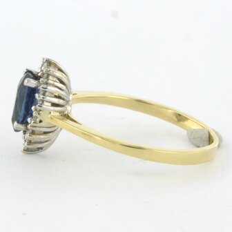 18k bicolor gouden entourage ring met saffier 1.04 ct en briljant geslepen diamant 0.32 ct
