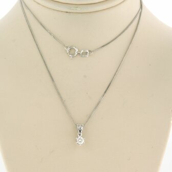 14 kt white gold necklace with solitair pendant with diamond 0.10 ct