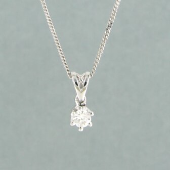 14k wit gouden collier met solitair hanger bezet met diamant 0.10 ct F/G VS-SI